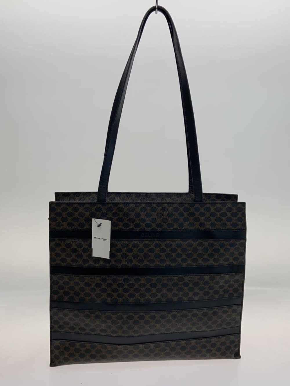 Celine Macadam Tote Bag Leather Black Monogram Brown